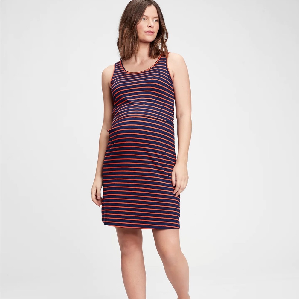 💓GAP MATERNITY NURSING RED NAVY STRIPE OVERLAY SLEEVELESS SUNDRESS SIZE M💓
